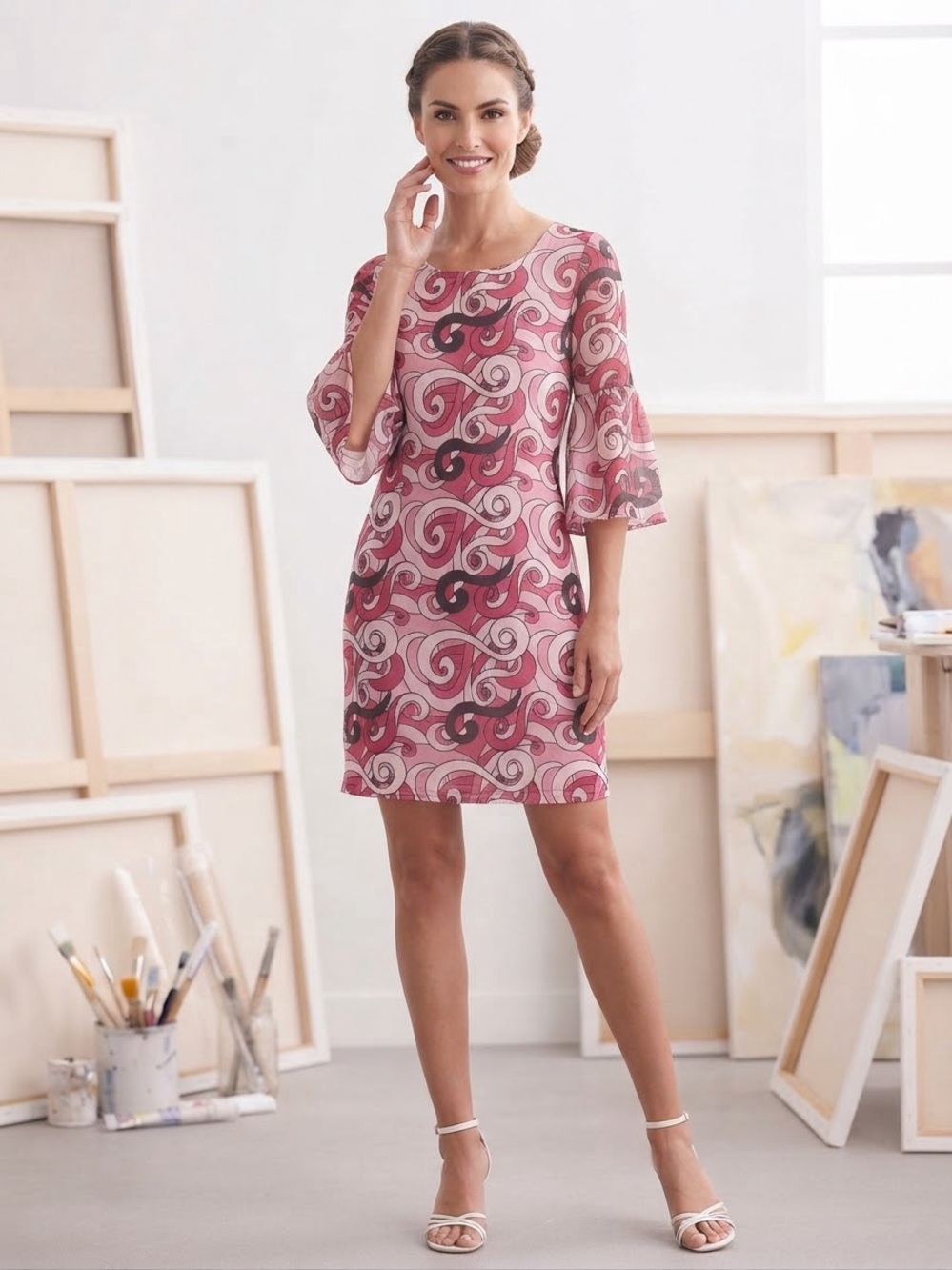 Women's Pink Swirl Print Shift Dress